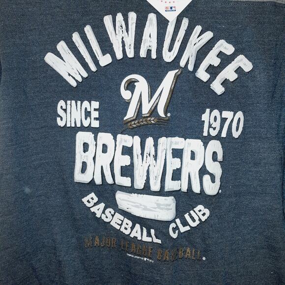 MLB Brewers Womens T SHIRT Large Milwaukee Baseball Navy Short Sleeve New Logo - Picture 2 of 4